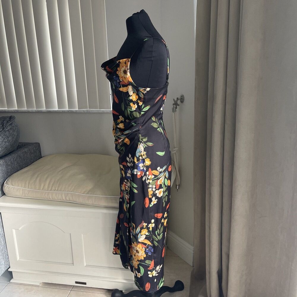 Pookie And Sebastian black floral Cowl Neck Midi Slit Dress M - Picture 2 of 11